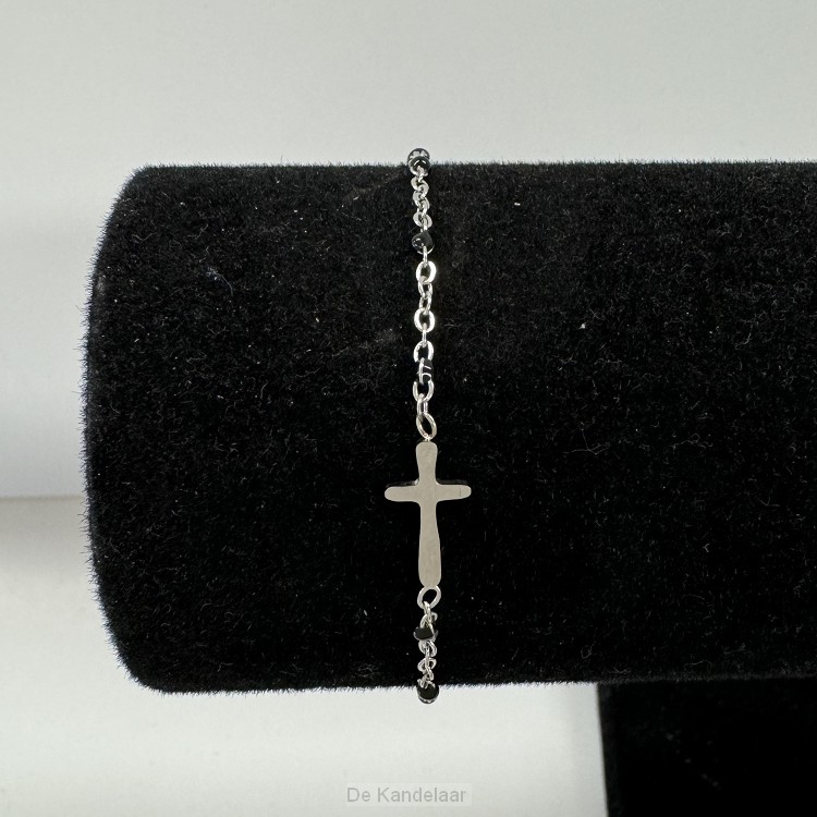 Armband kruis kralen zwart zilver