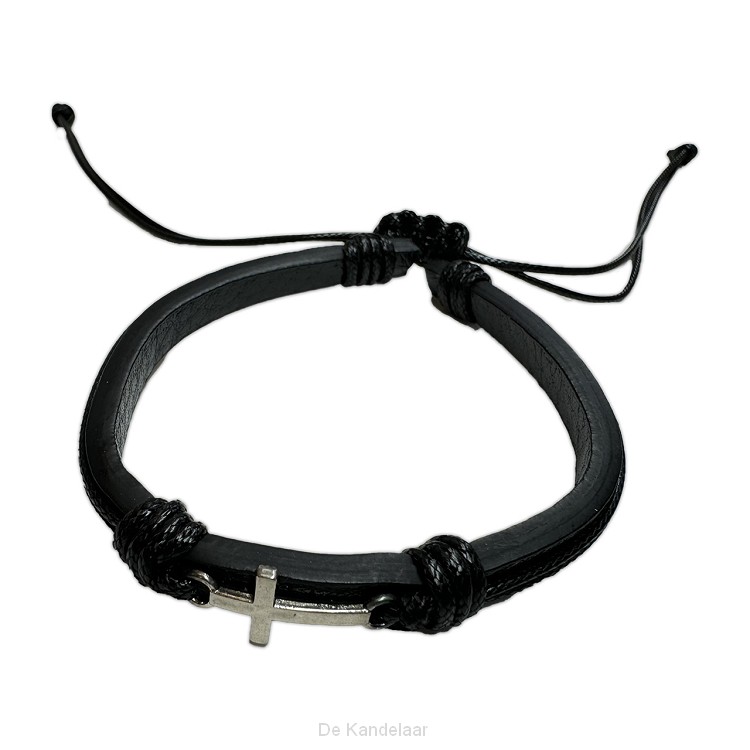 Armband leer/kruisje small