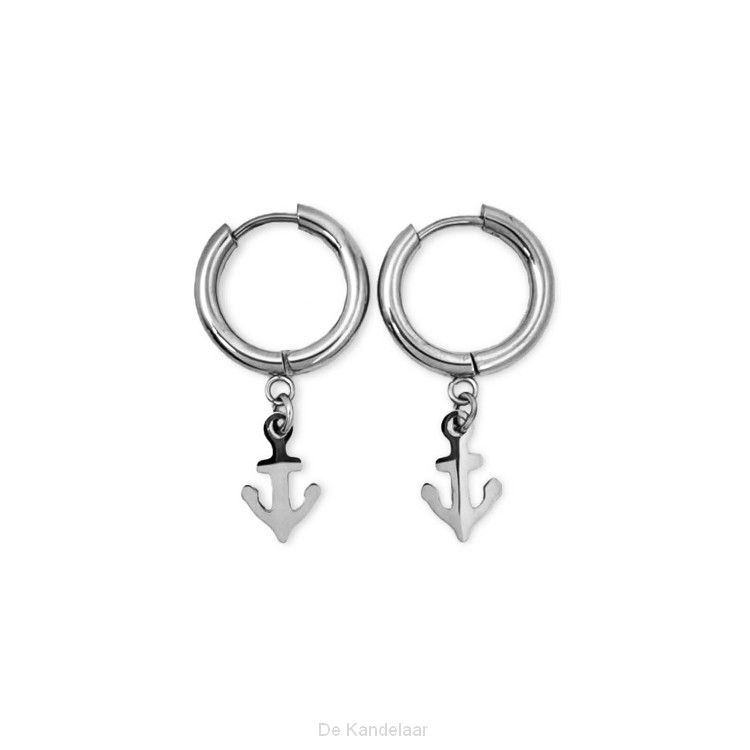 Oorbel ring ankertje zilver