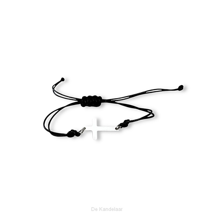Touwarmband kruisje  zwart kids