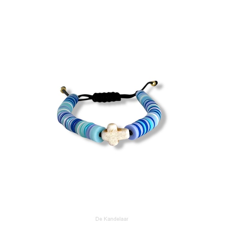 Trekkoord armband gekleurde kralen  blau