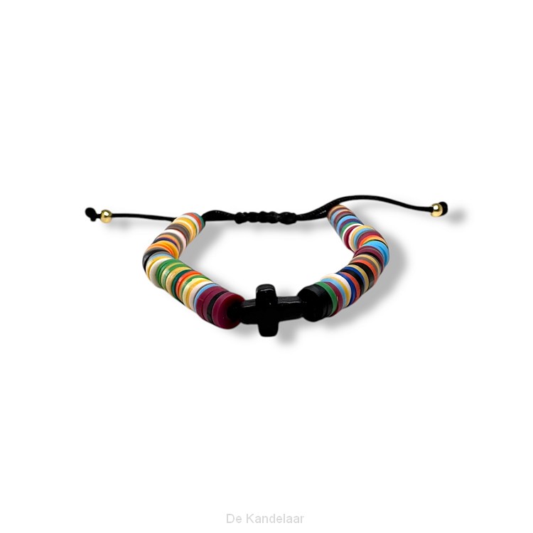 Trekkoord armband gekleurde kralen  mix