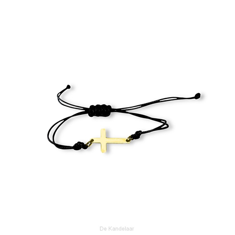 Touwarmband kruisje goud zwart kids