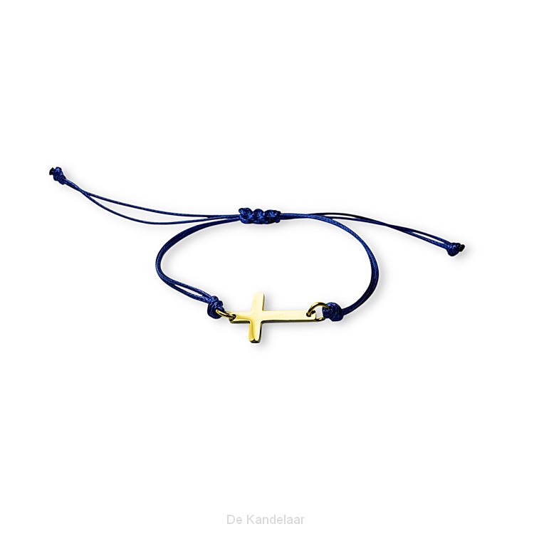 Touwarmband kruisje goud  blauw