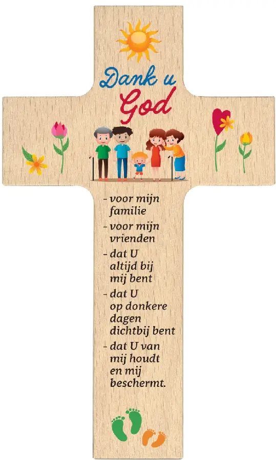 Houten kruisje Dank u God